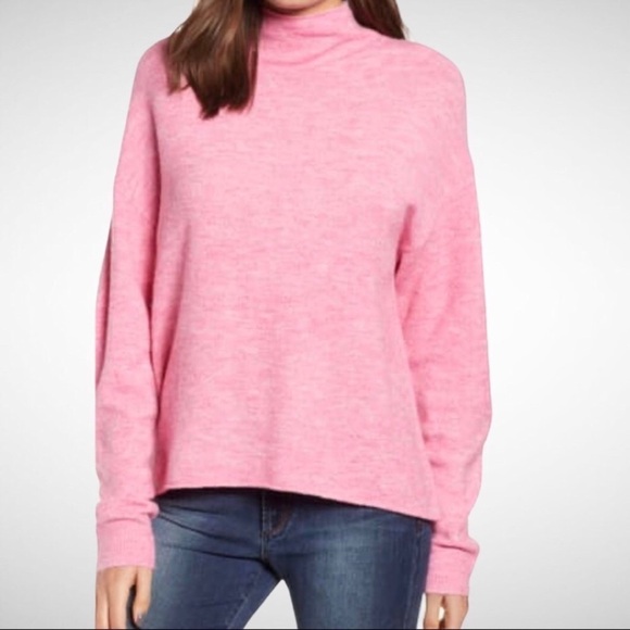 Leith Pink Cozy Mock Neck Sweater Relaxed Fit Size Medium Pink - Picture 1 of 13